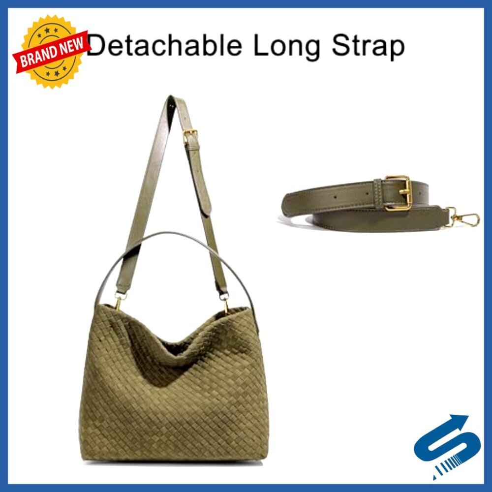Large Woven Suede Hobo Tote with Detachable Crossbody Strap - Picture 6 of 7